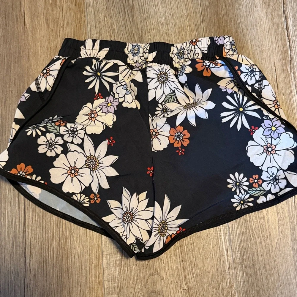 Girl’s DSG Black Floral Athletic Shorts with White & Orange Flowers